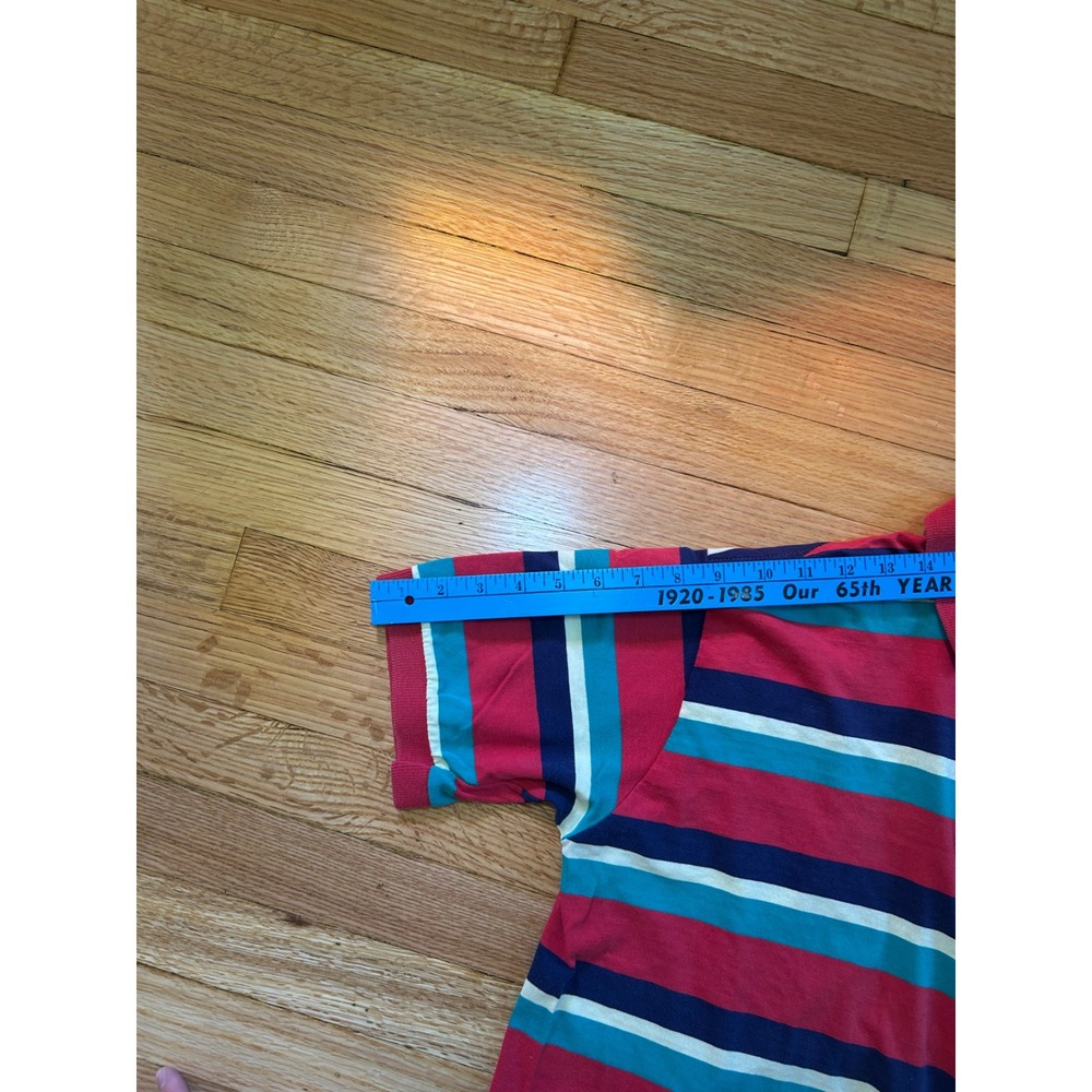 Vintage Flying Scotsman Striped Polo Shirt Mens Large Red Teal Duck Logo USA - Picture 6 of 8